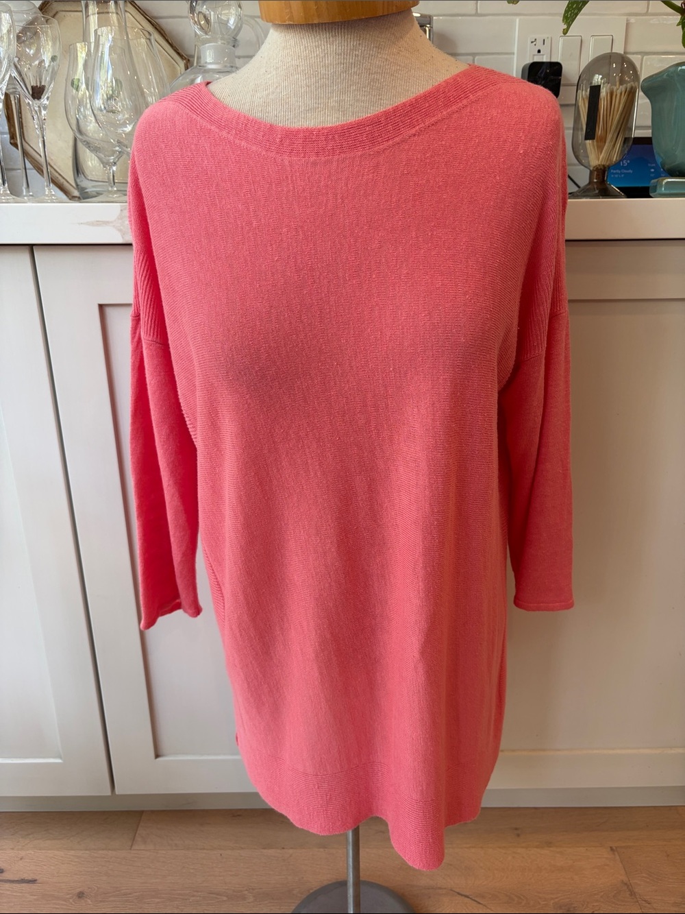 J Jill Coral Crewneck Lightweight Knit Linen blend Sweater